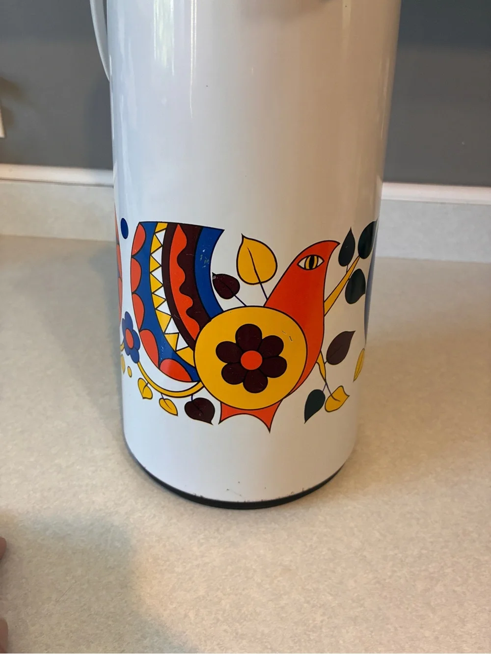 Vintage Air Pot Thermos Pump Drink Dispenser MCM Colorful Partridge Birds